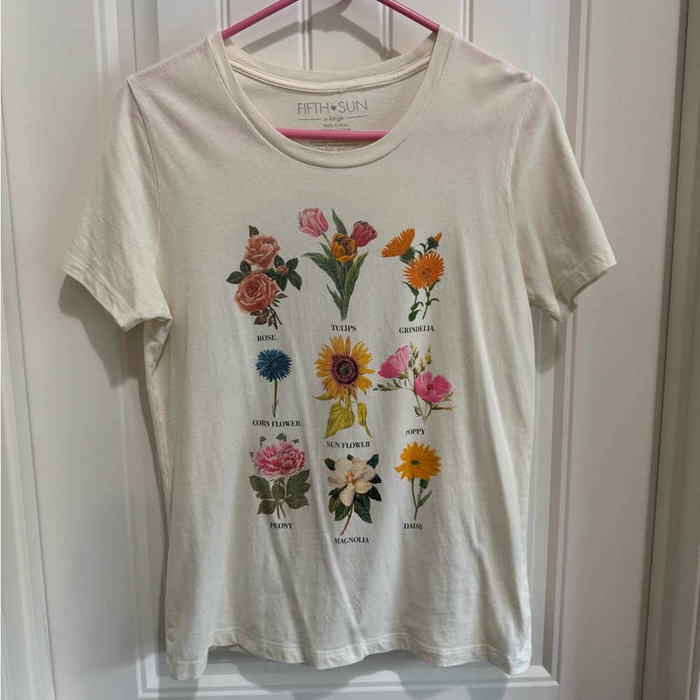 Fifth Sun White Tee with Floral Print